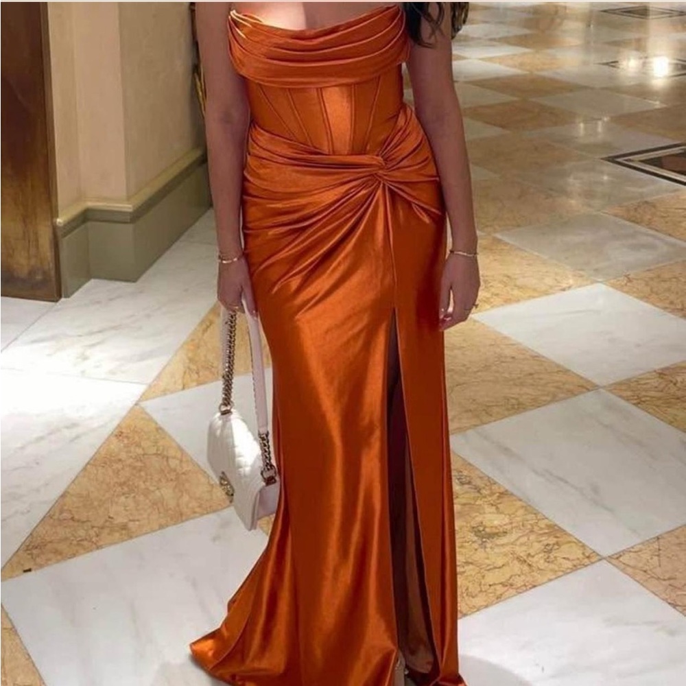 Elegant Orange Satin Gown